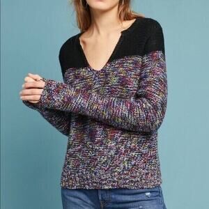 Anthropologie John + Jenn Split Neck Sweater Marled Knit Multicolor Size Small